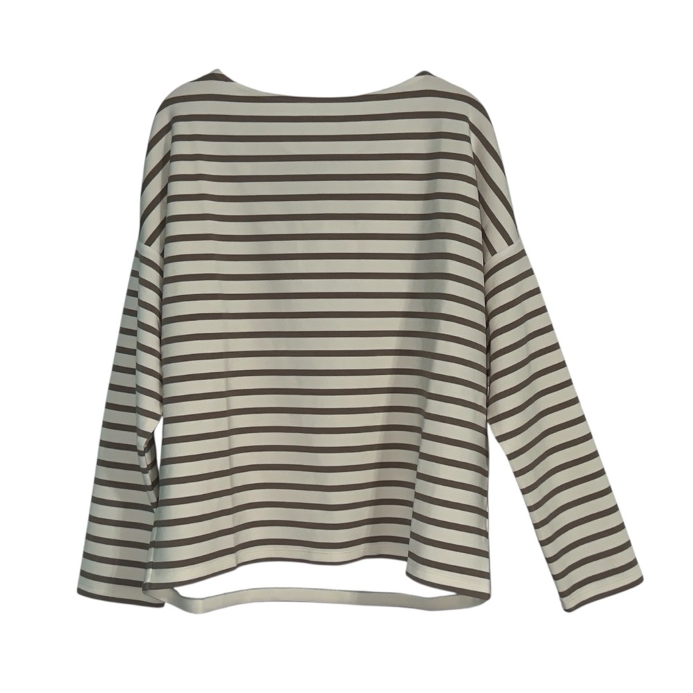 SPANX Cream and Brown Striped Long Sleeve Tee